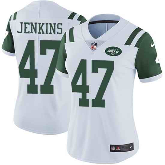 Nike Jets #47 Jordan Jenkins White Womens Stitched NFL Vapor Untouchable Limited Jersey